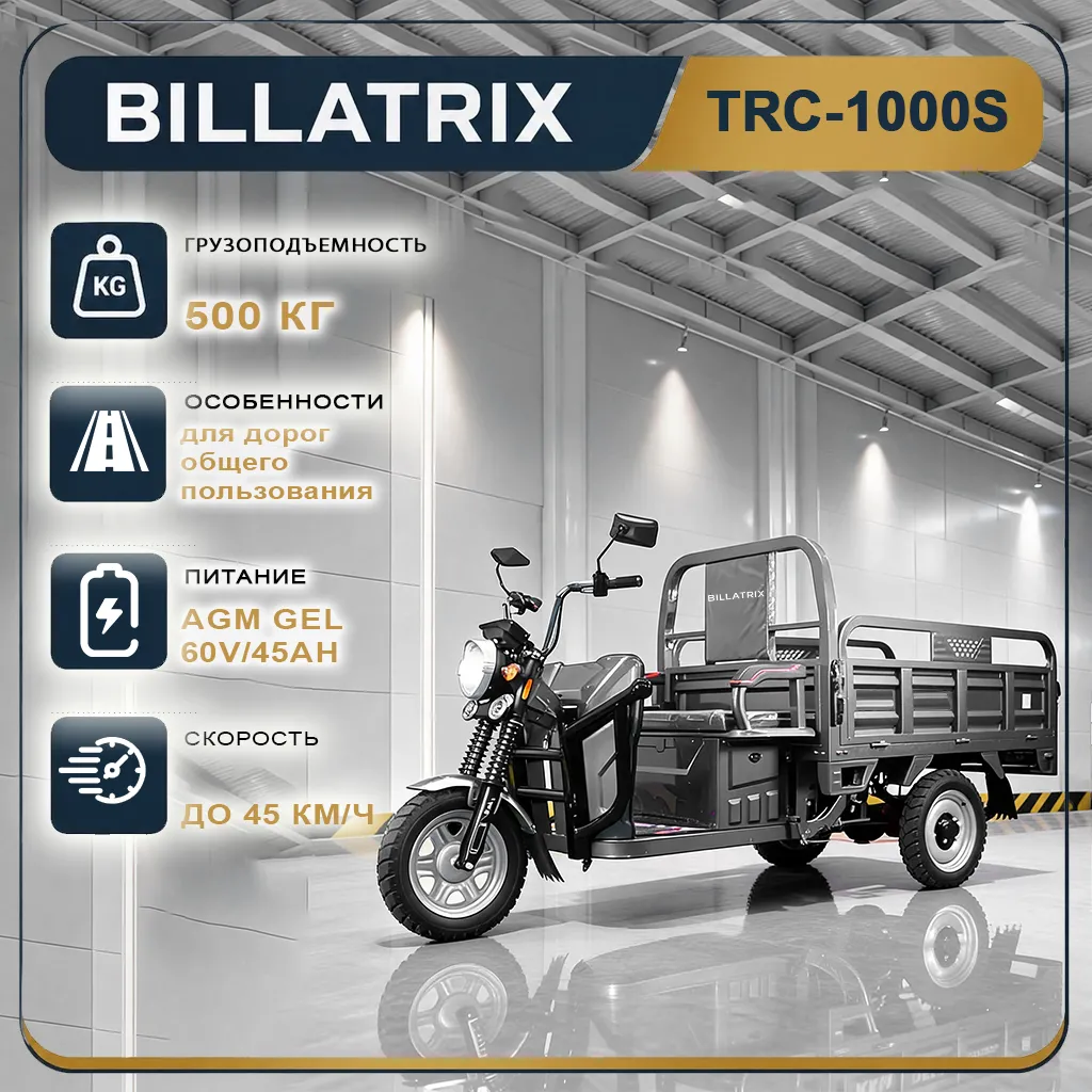 BILLATRIX TRC1000S Электрический трицикл, грузоподъемность 500 кг, стандартная комплектация